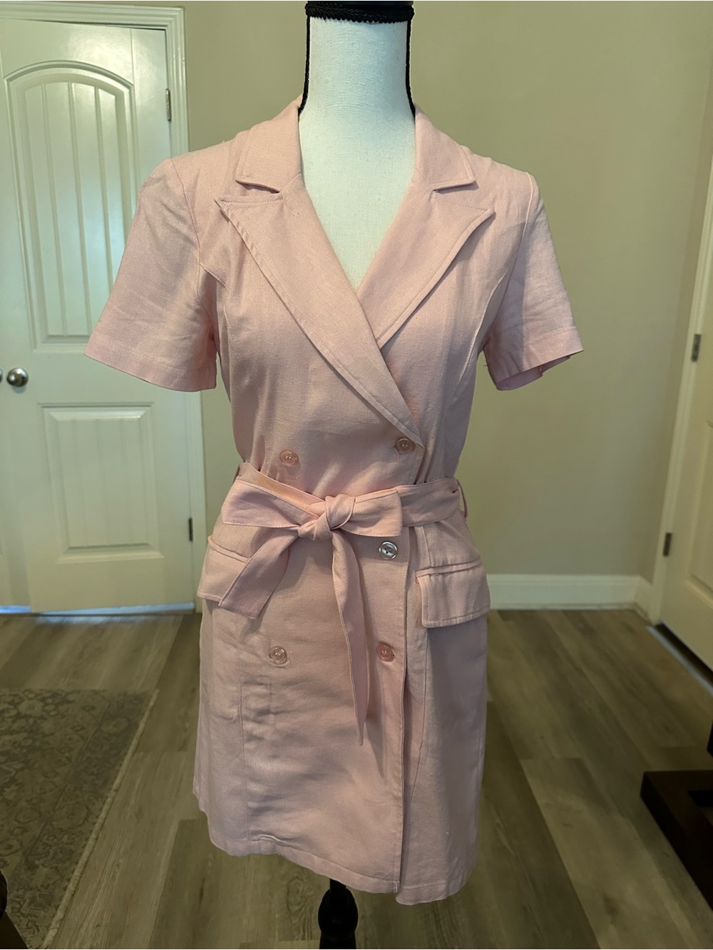 miami for Francesca Blush Pink Double-Breasted Tie-Waist Mini Dress